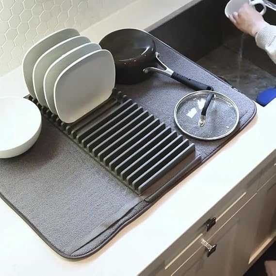 Dish Drying Mat with Rack – Super Absorbent Kitchen Draining Pad