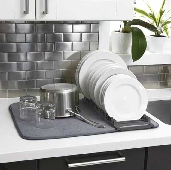 Dish Drying Mat with Rack – Super Absorbent Kitchen Draining Pad