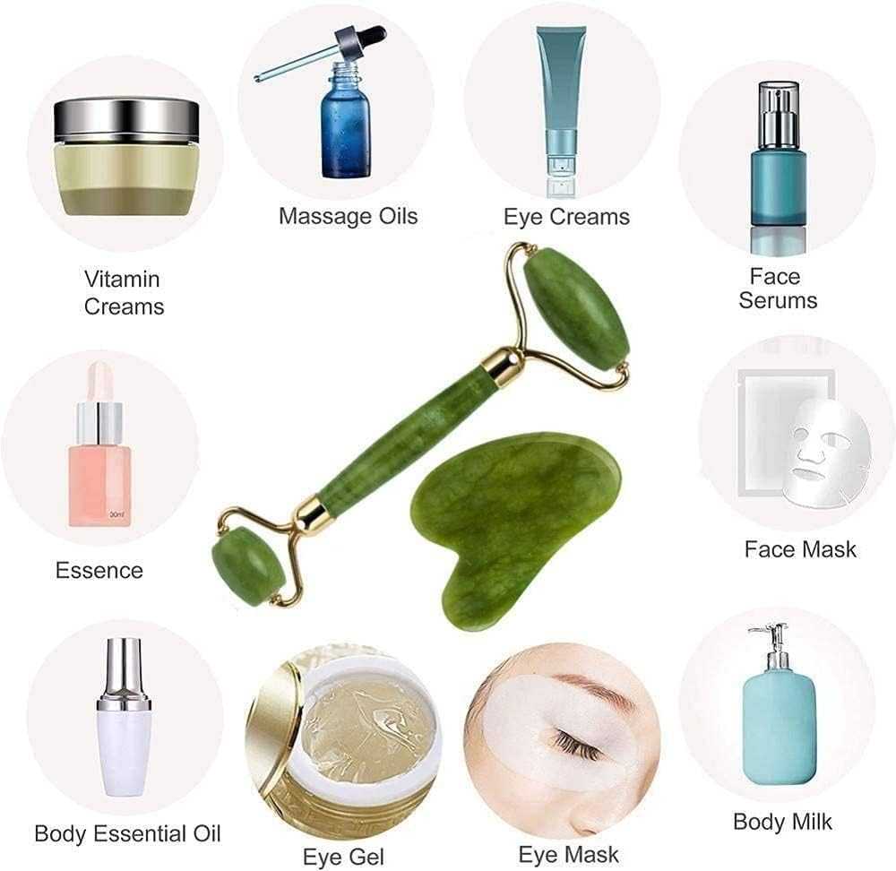 Natural Marble Jade Roller & Gua Sha Set – 2-in-1 Facial Massager Kit