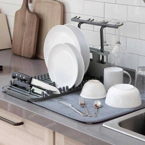 Dish Drying Mat with Rack – Super Absorbent Kitchen Draining Pad