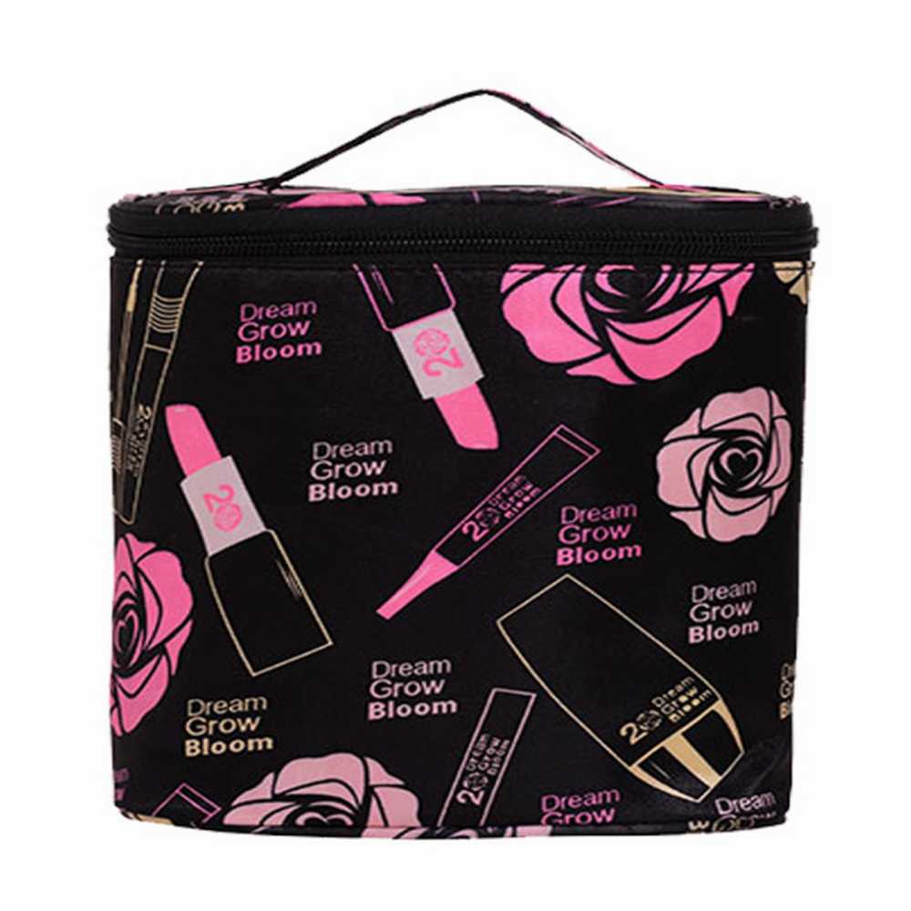 Women Makeup Bag Flower & Lipstick Print Zipper Cosmetic Organizer