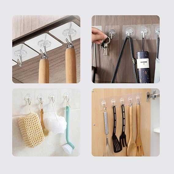 Pack of 10 Adhesive Single Hooks – Heavy Duty Transparent Wall Hooks