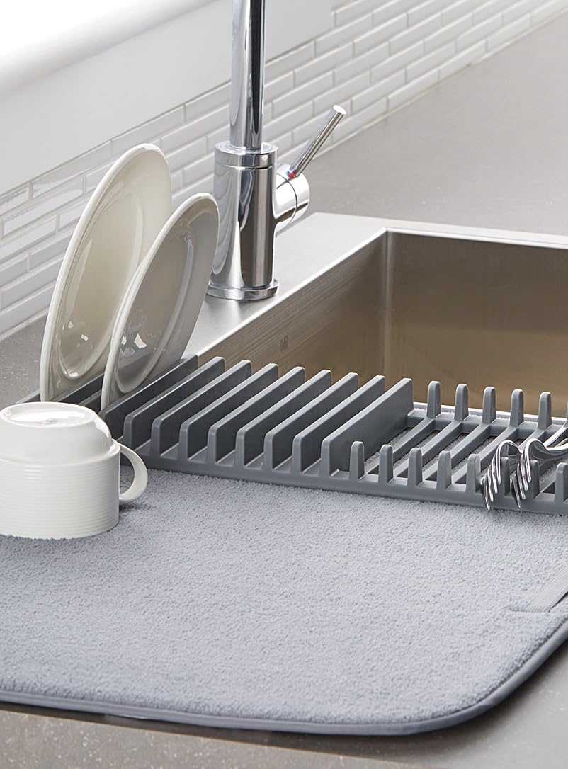 Dish Drying Mat with Rack – Super Absorbent Kitchen Draining Pad