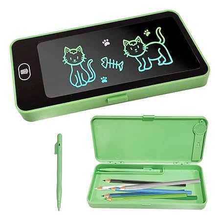 2-in-1 Kids Pencil Box – Built-in Multicolor LCD Writing Tablet & Drawing Board