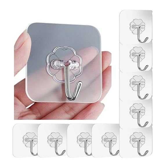 Pack of 10 Adhesive Single Hooks – Heavy Duty Transparent Wall Hooks