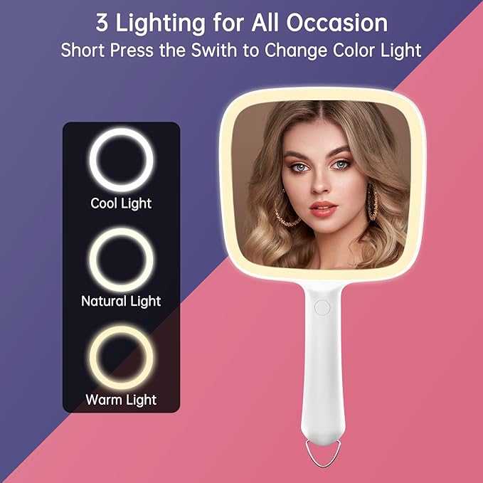 LED Handheld Makeup Mirror – Portable Vanity Mirror with Soft Ring Light