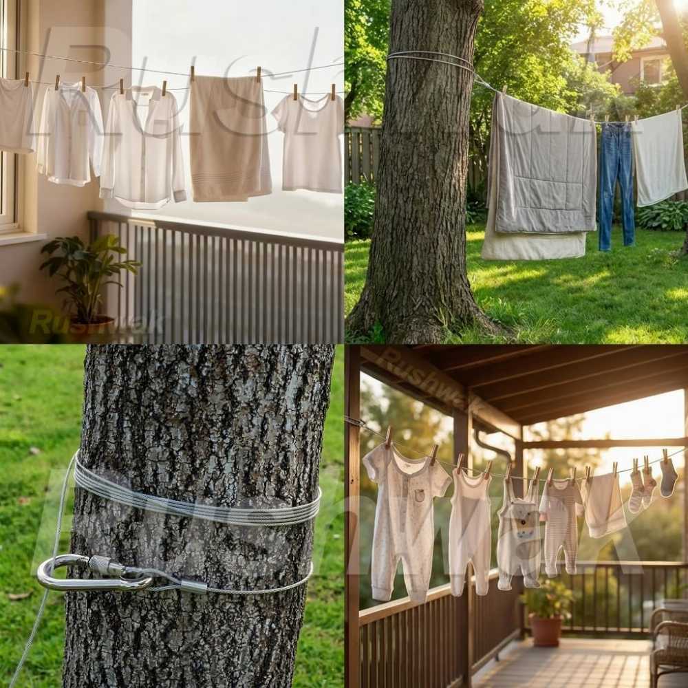 2-Meter Stainless Steel Clothesline – Strong Metal Rope with Hanging Hooks