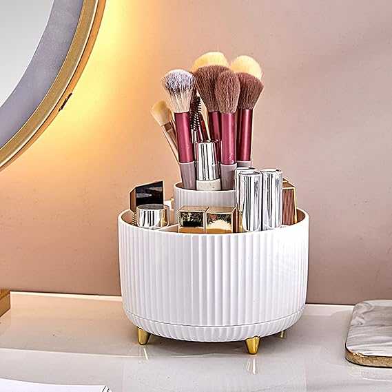 360° Rotating Makeup Brush Holder – Dust-Proof Organizer with Transparent Lid