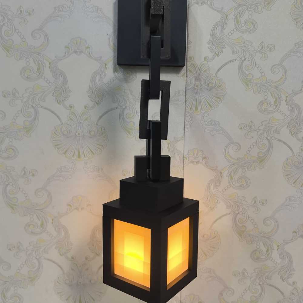 Minecraft Hanging Lantern Lamp – USB Rechargeable Pixel LED Night Light with Wall Mount Bracket & Chain for Gamer Room Decor