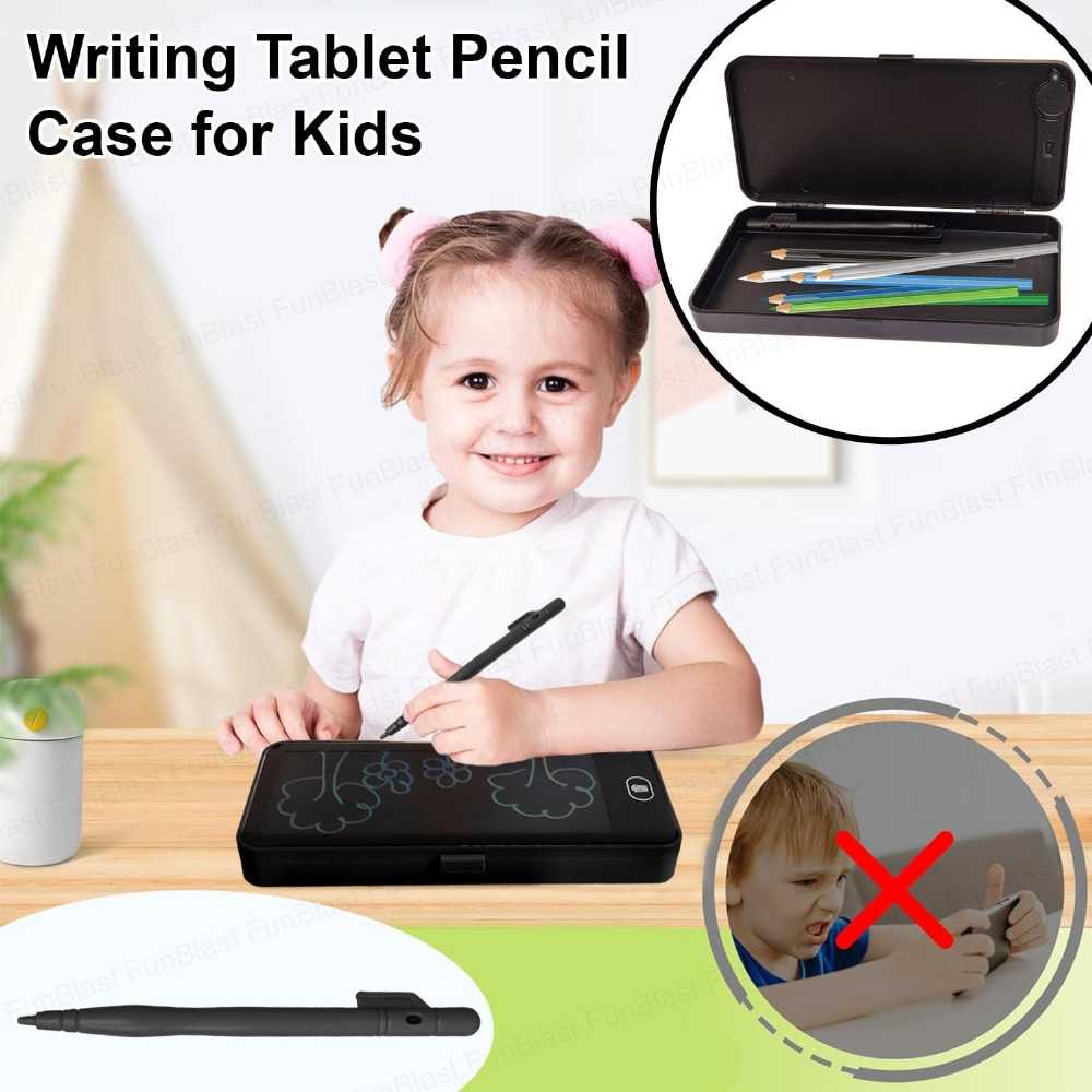 2-in-1 Kids Pencil Box – Built-in Multicolor LCD Writing Tablet & Drawing Board