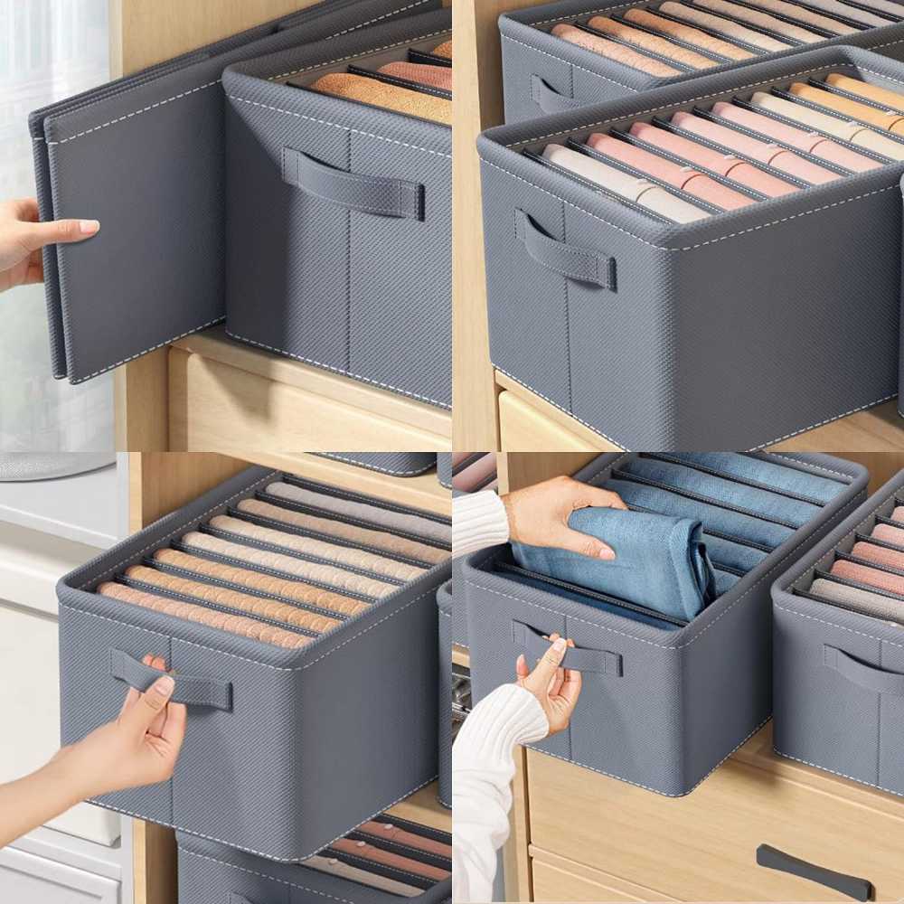 Pack of 2 Storage Bag 6 pockets 6 Grids Washable Wardrobe Clothes Organizer, Jeans Compartment Storage Box, 