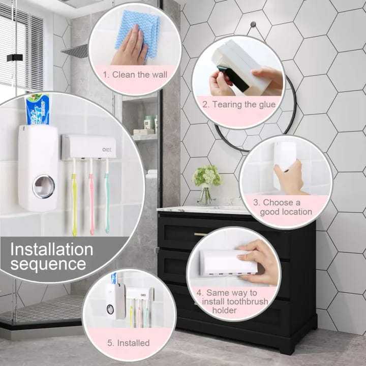 Automatic Plastic Toothpaste Dispenser with 05 Toothbrush Holder - Toothpaste Squeezer For Homes And Bathrooms 
