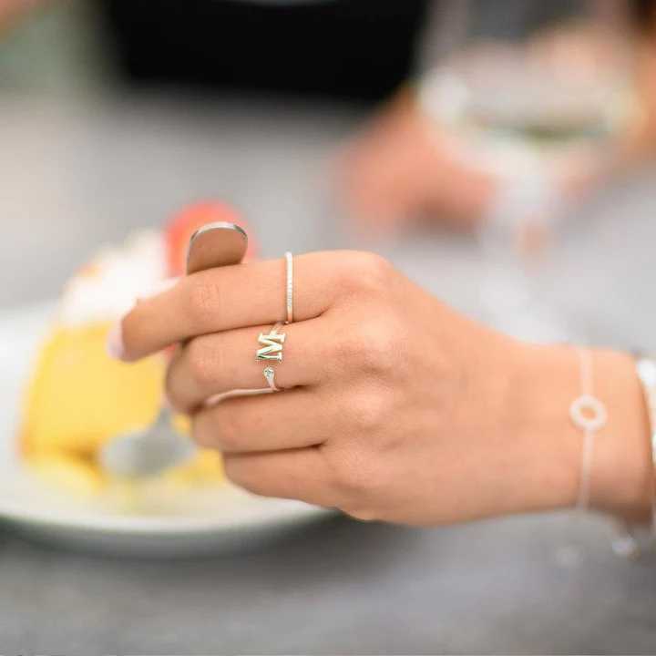 INITIAL TINY RING SILVER PLATED
