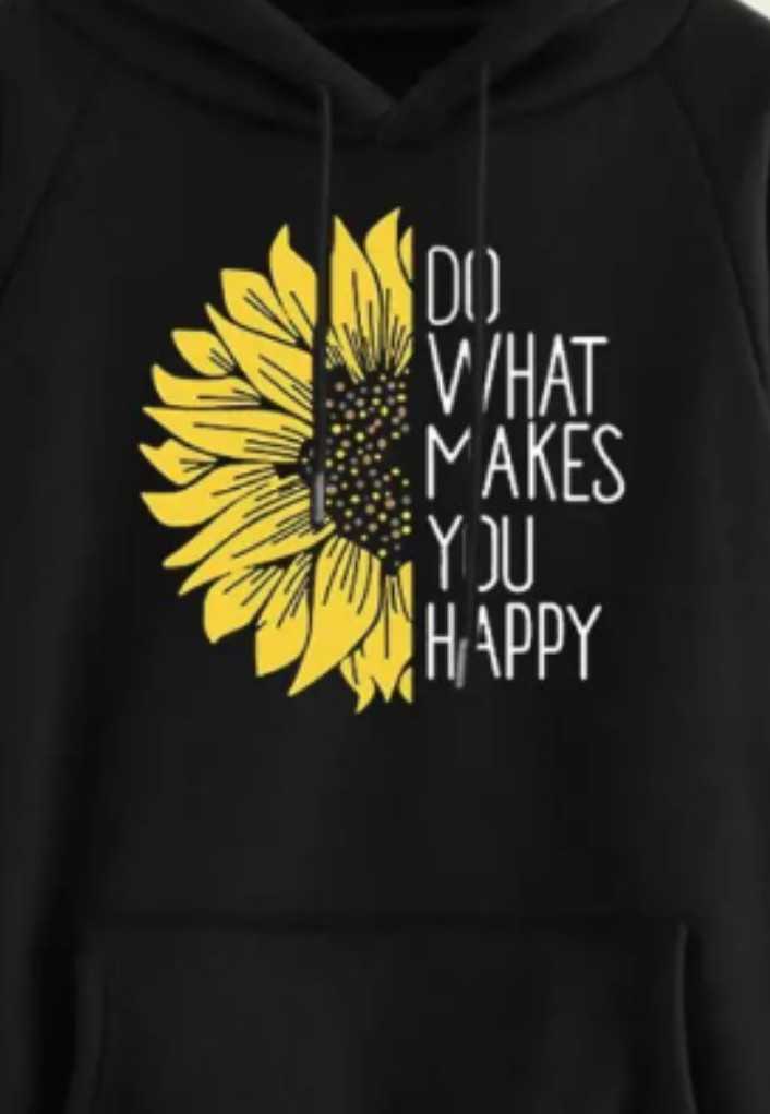 Trendy Sinflower Tag-Do What Makes You Happy- Printed Stylish Fleece Black Hoodie For Women & Girls - Fashionable and Stylish Hoodie- Premium Brand Quality and Comfortable For Winter Wear