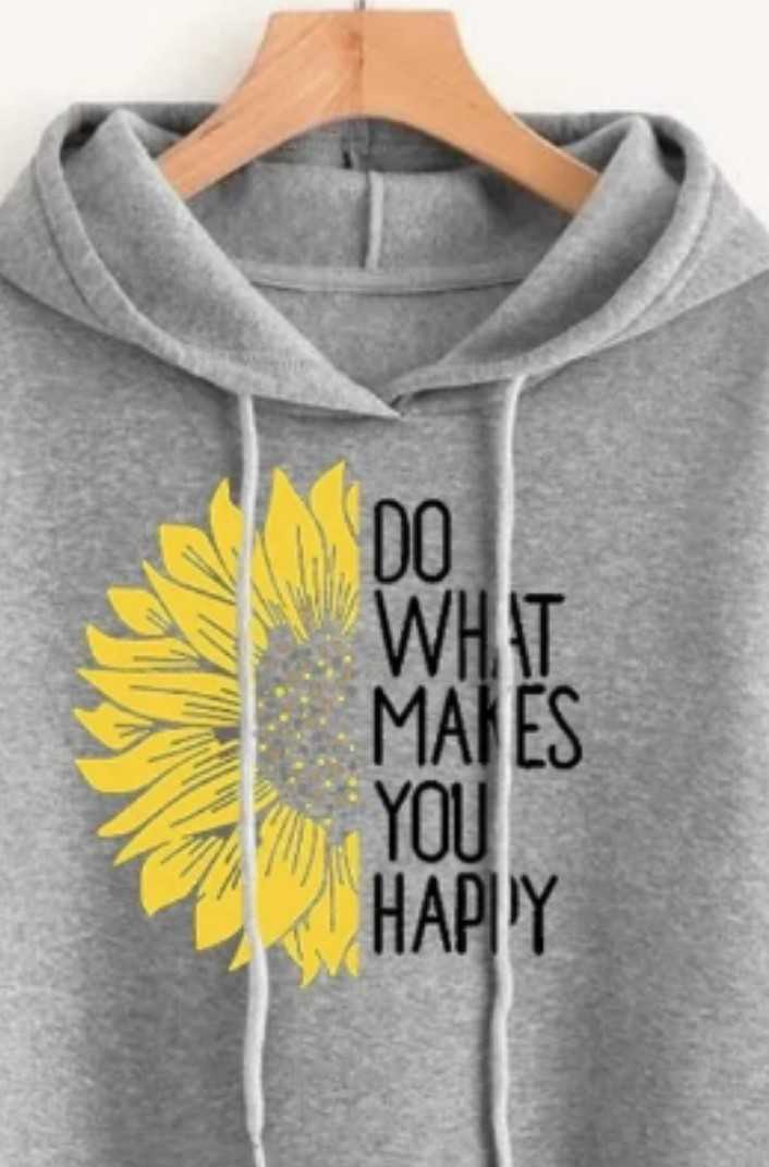 Trendy Sinflower Tag-Do What Makes You Happy- Printed Stylish Fleece Grey Hoodie For Women & Girls - Fashionable and Stylish Hoodie- Premium Brand Quality and Comfortable For Winter Wear