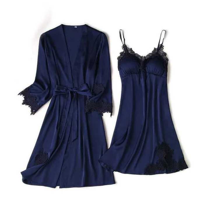 Luxury 2Pcs Imported Lace Lingerie Set – Nightgown & Robe Set for Women