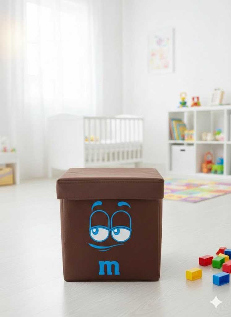 Brown Cube Storage Box – Cute Character Face Toy Organizer for Kids