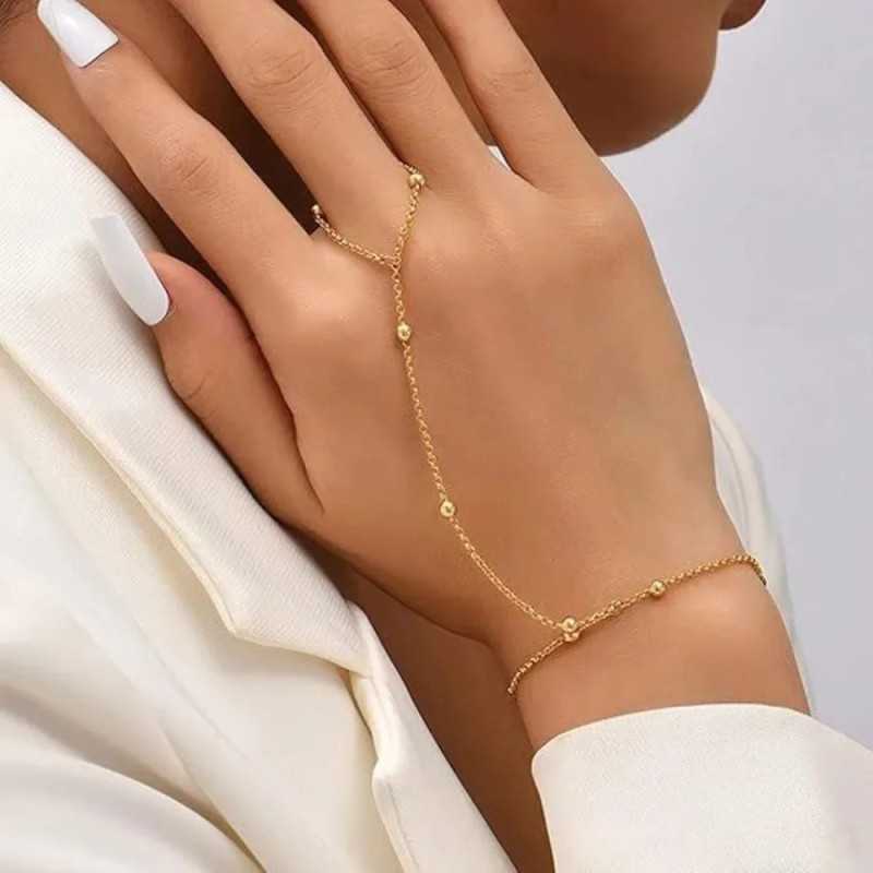 Elegant Finger Bracelet – Adjustable Gold Hand Chain with Connected Ring