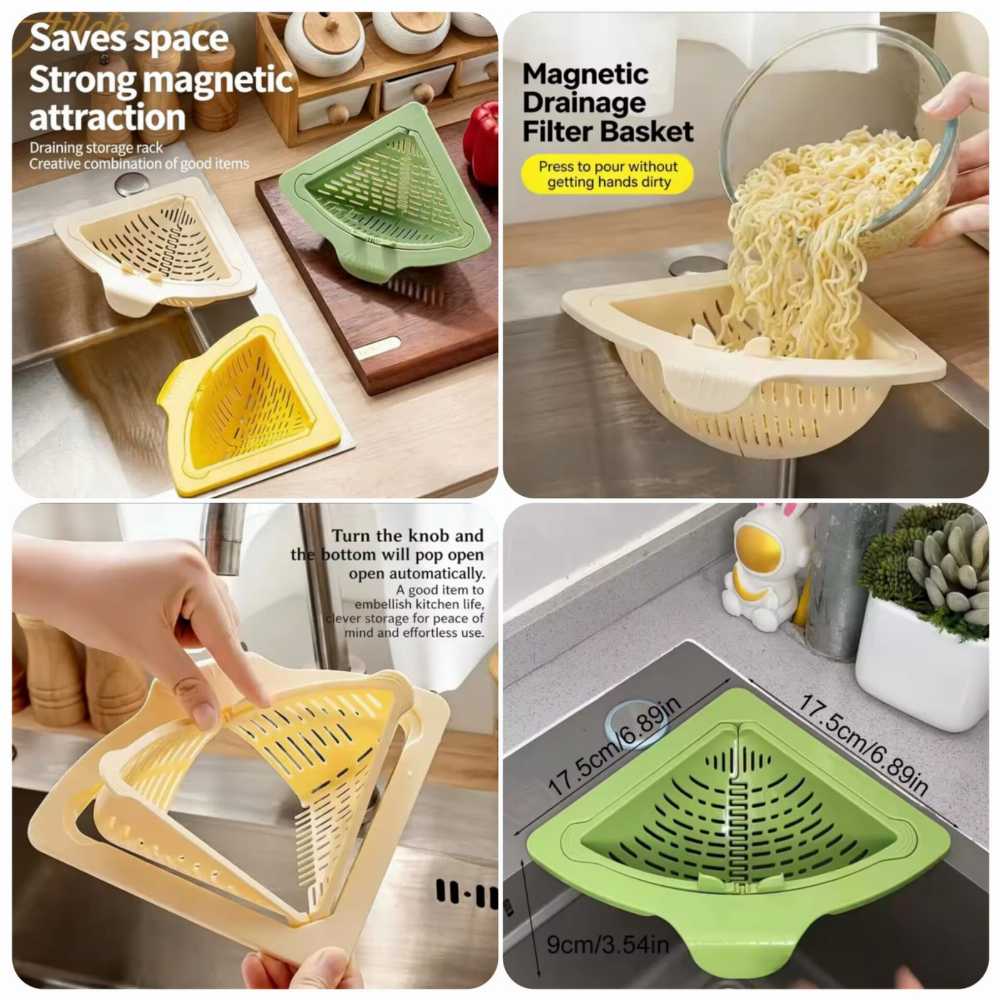 Magnetic Corner Sink Drain Basket – Space-Saving Kitchen Scrap Filter
