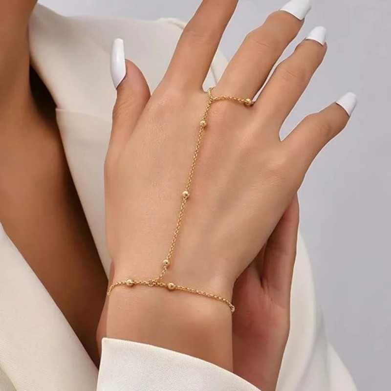 Elegant Finger Bracelet – Adjustable Gold Hand Chain with Connected Ring