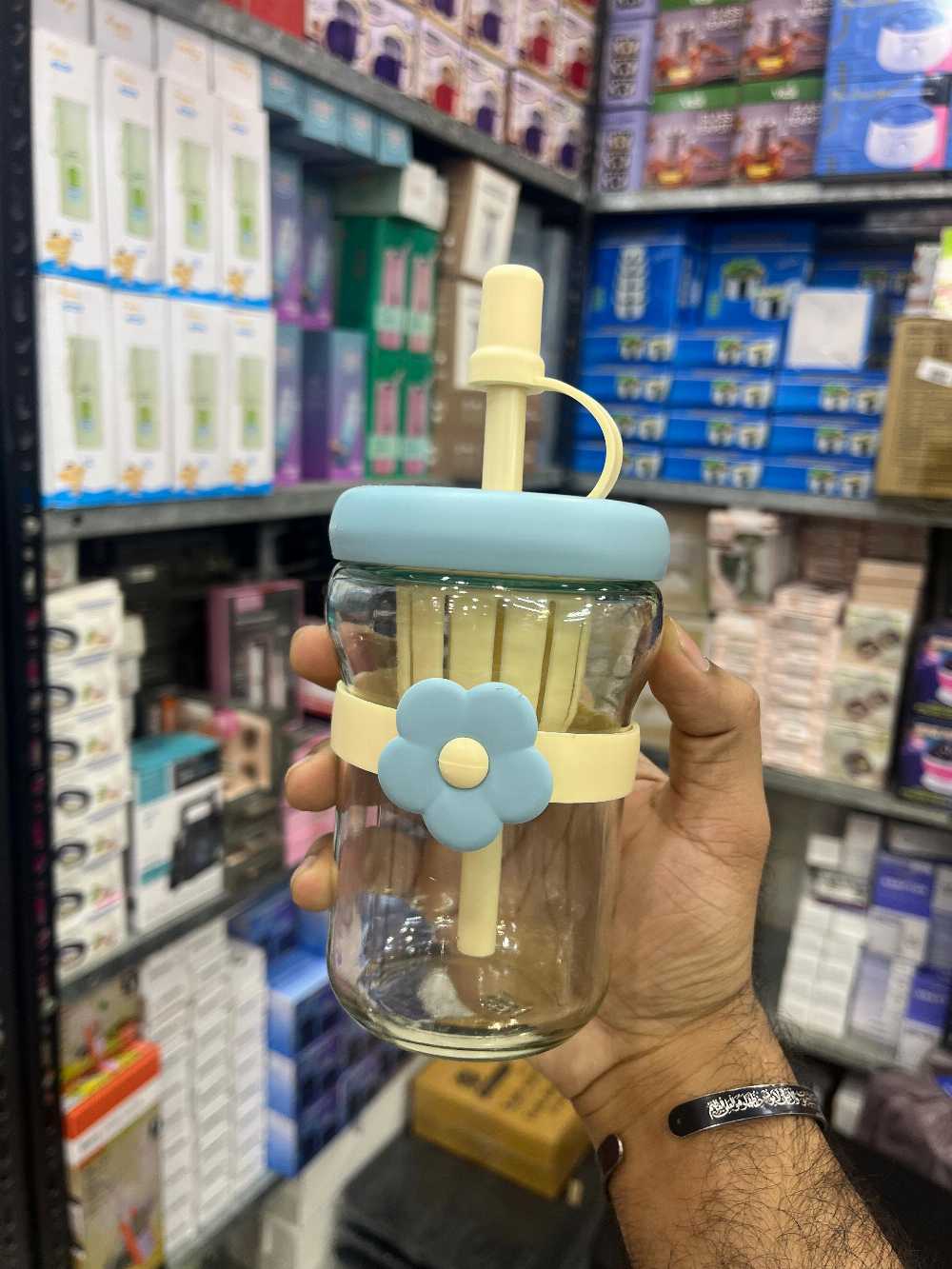 400ml Flower Bow Glass Cup with Straw – Cute Kawaii Aesthetic Glass Mug