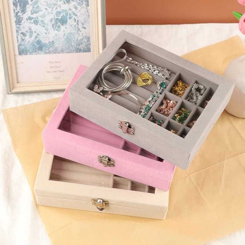 Velvet Glass Ring Earring Jewelry Display Organizer Box – Showcase Storage Case