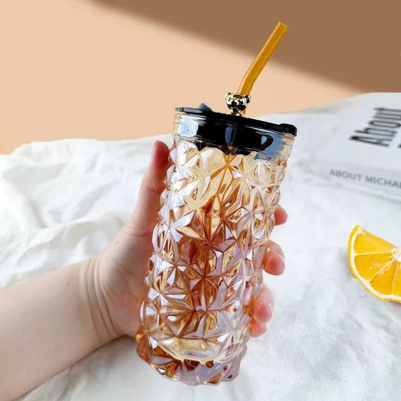 Aesthetic Straw Mason Jar with Silver Bear Lid – 450ml Glass Tumbler