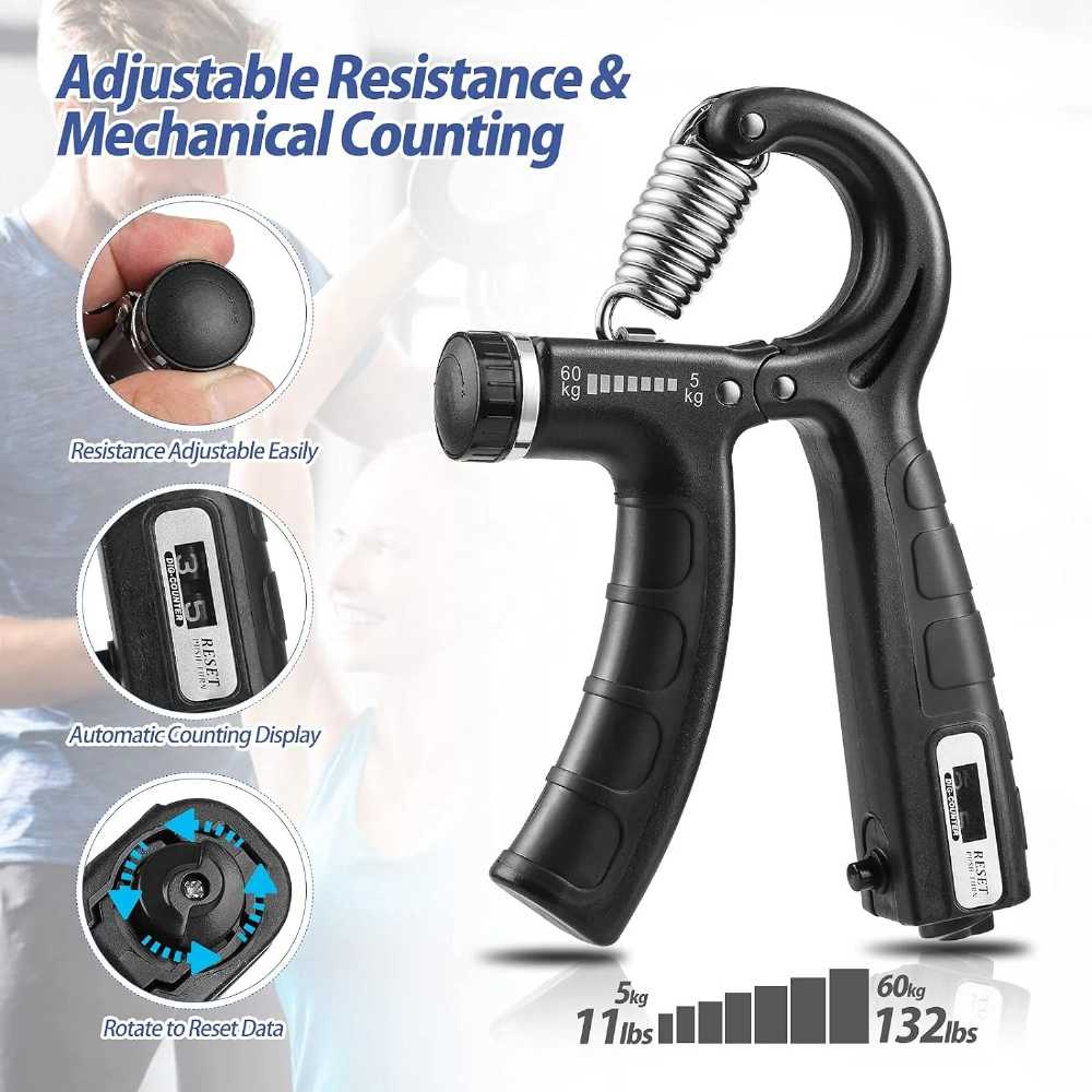 Adjustable Hand Gripper with Counter – 10kg to 60kg Resistance Power Grip