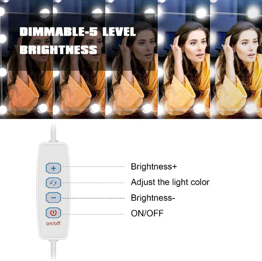 Hollywood Style Vanity Mirror Lights – 10 Dimmable LED Bulbs with 3 Color Modes