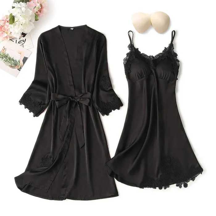 Luxury 2Pcs Imported Lace Lingerie Set – Nightgown & Robe Set for Women