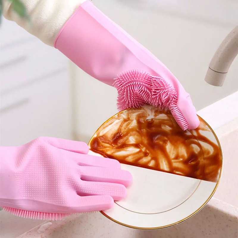  2pcs silicone dishwashing gloves for men and women household dishwashing and kitchen cleaning tools, pet care assistance sponges