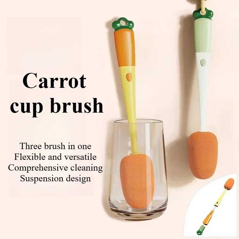 3 In 1 Cleaning Brush Cup Scrubber Long Handle Lazy Bottles Brush Glass Cleaner Thermos Washing Brush Kitchen Clean Accessories