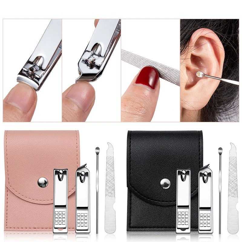 4PCS Stainless Steel Nail Set with Slant Tip Cuticle & Ear Spoon Manicure Pedicure Kit