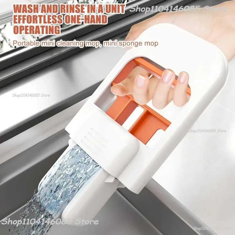 Foldable Portable Handheld Mini Mop Cleaning Desktop Mop Home Replacement for Bathroom Kitchen Desktop Glass Living Room Car