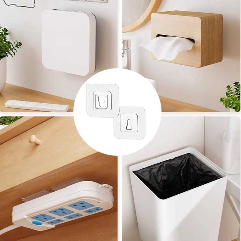 pack of 5 Double Sided Adhesive Wall Hooks Strong Wall Storage Traceless Transparent Hanger Bathroom Kitchen Bedroom Plug Socket Holders