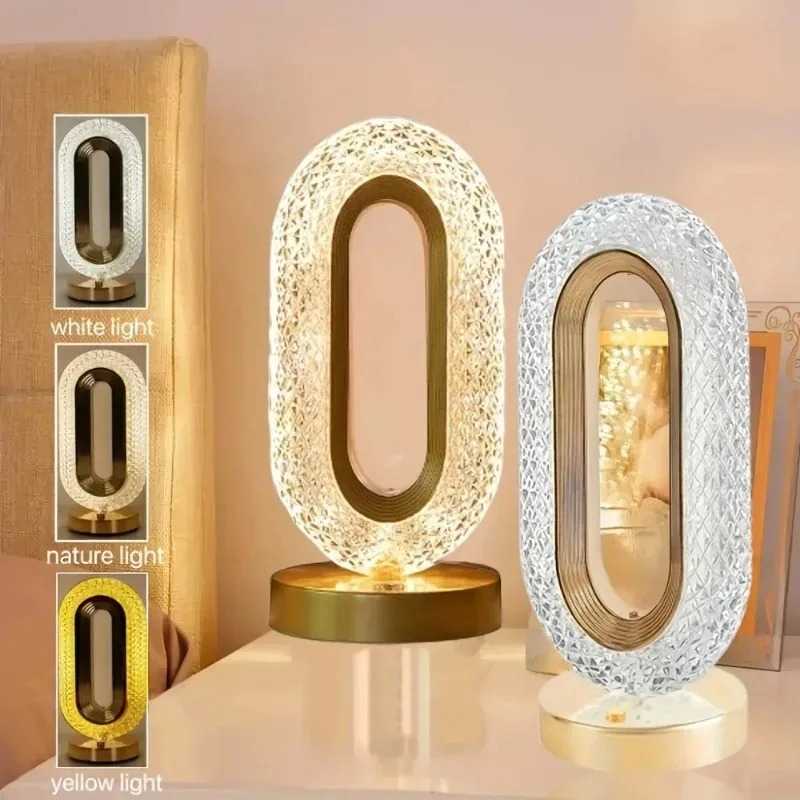 3D Oval Crystal Table Lamp Office USB Charging Night Light for Bedroom Living Room Party Decoration Creative Lamp