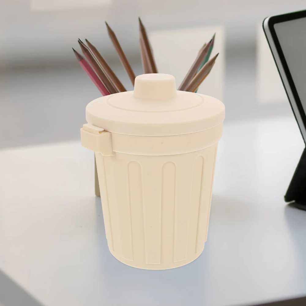Plastic Desk Trash Can Small Desktop Storage Trash Container Pencil Pen Holder Makeup Brush Organizer for Office Bedroom