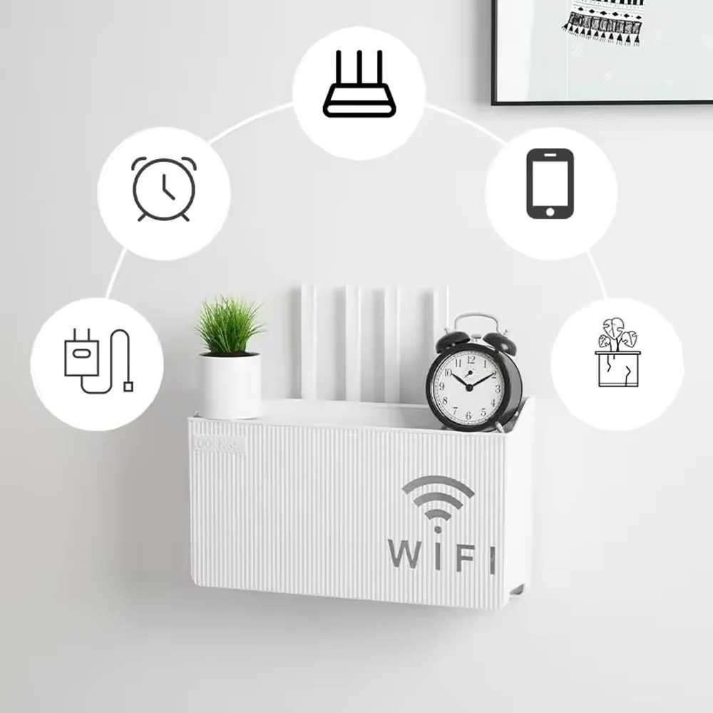 Wall Mounted WiFi Router Shelf, ABS Storage Box with Cable Management for Wireless Router & Power Adapter, Living Room