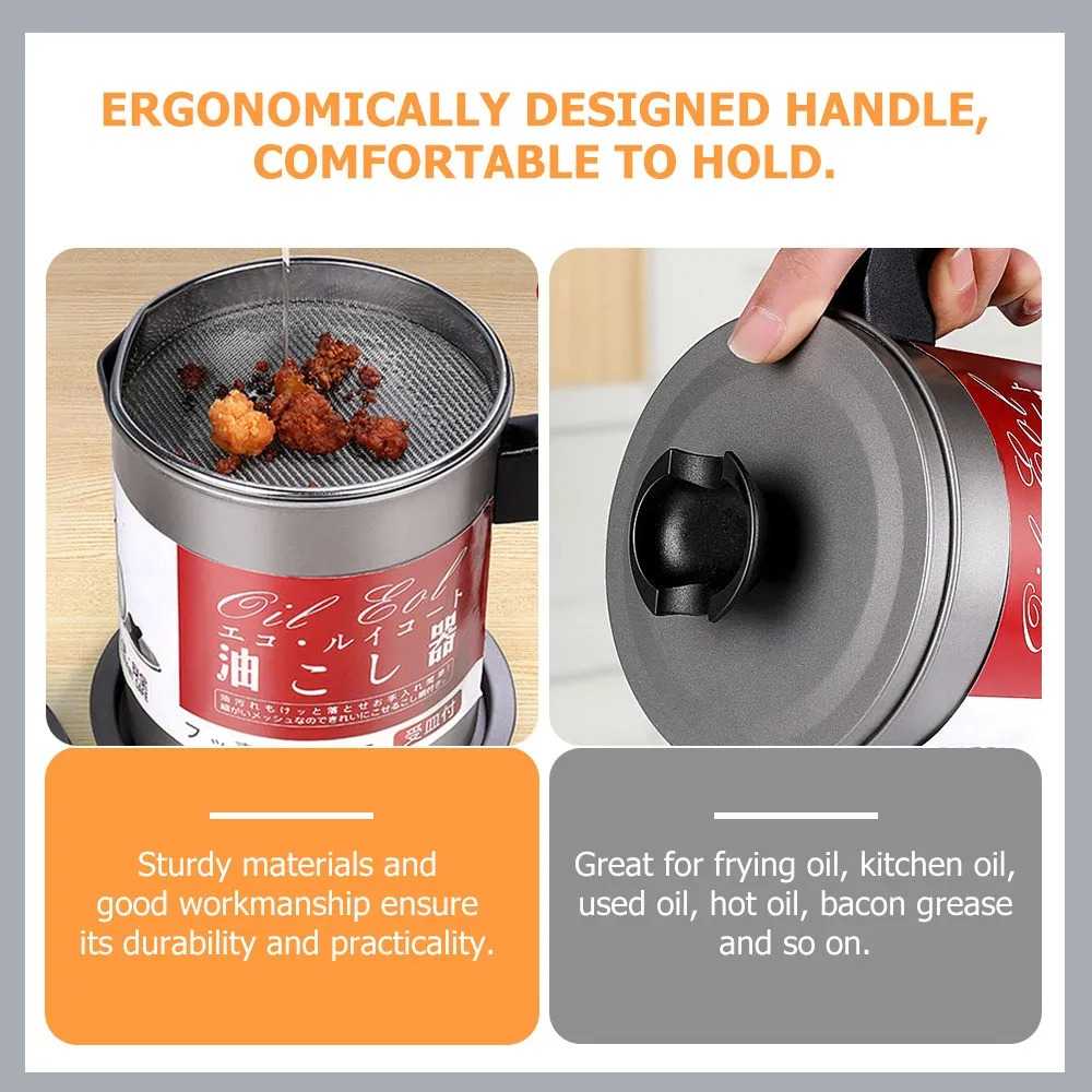 Cooking Oil Pot Stainless Steel Grease Storage Container 14L with Strainer Anti-Scald Handle for Bacon Grease Kitchen Supplies