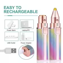 Facial Hair Removal for Women: 2-in-1 Rechargeable Nose Hair & Eyebrow Trimmer, Face Shaver with Built-in LED Light for Removing