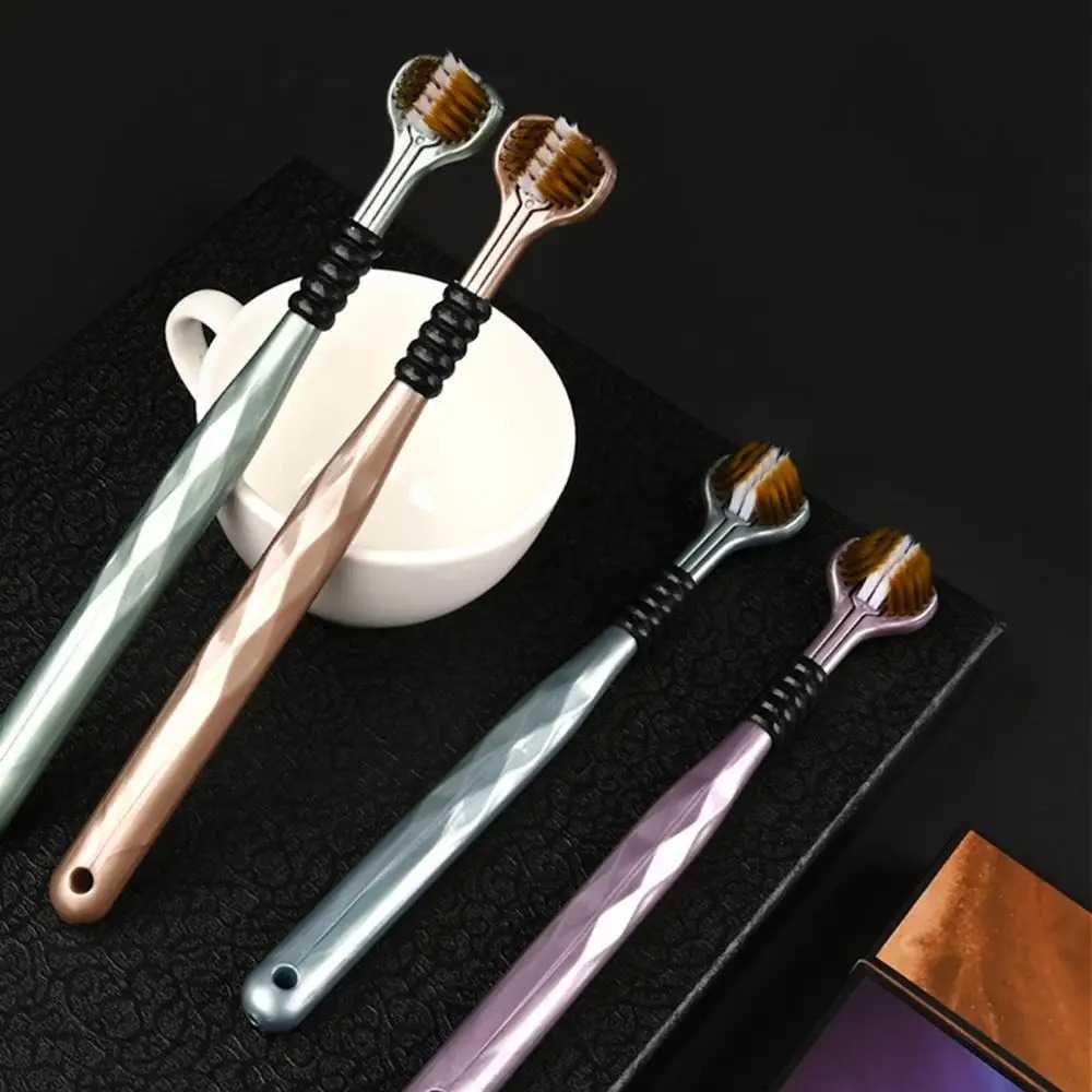 3D Stereo Three-Sided Toothbrush Ultra Fine Soft Hair Adult Toothbrushes Tongue Scraper Oral Care 360° Cleaning Teeth Brush