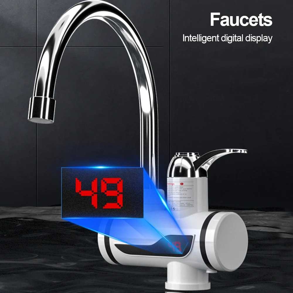 Instant Tankless Electric Hot Water Faucet with LED Digital Display Kitchen Fast Inflow Heating Tap Heater EU/UK Plug