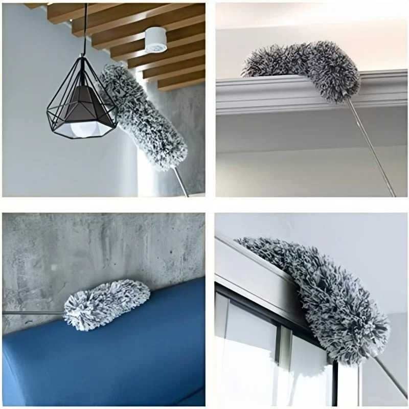  Microfiber duster with extension pole (stainless steel), extra long 100 inches, with bendable head, extendable duster, for clean