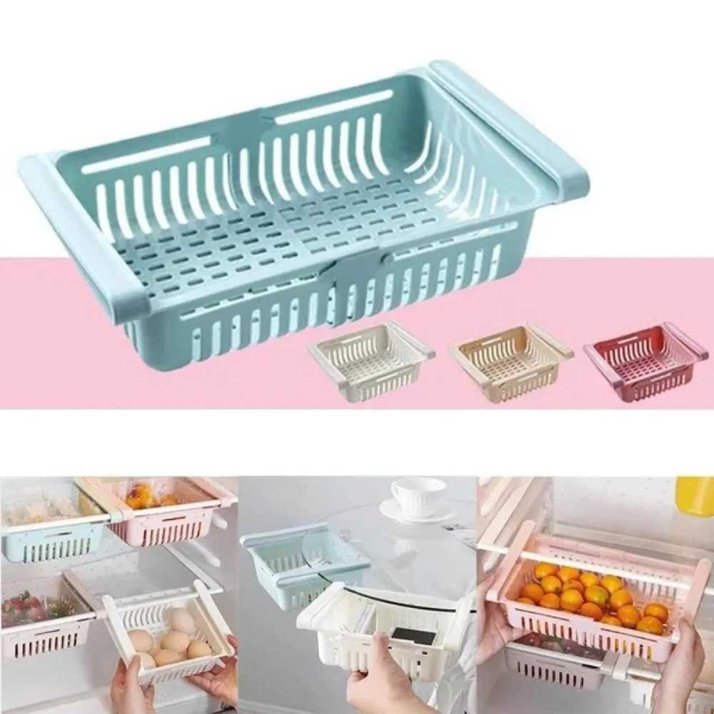 Refrigerator Drawer Organizer, Pull Out Shelf Storage Organizer for Egg, Fruit, Vegetable, Meat, Fit All Fridge Shelves Under