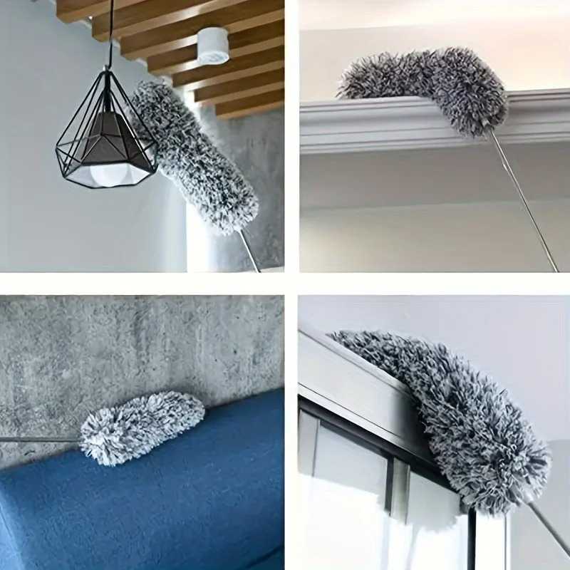 Multifunctional retractable duster with bendable head - reusable and washable for high ceilings, furniture and car cleaning