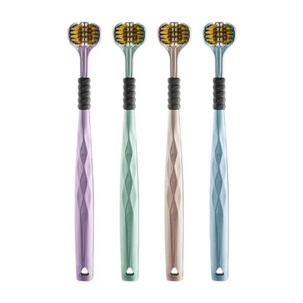 3D Stereo Three-Sided Toothbrush Ultra Fine Soft Hair Adult Toothbrushes Tongue Scraper Oral Care 360° Cleaning Teeth Brush