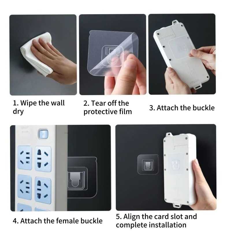 pack of 5 Double Sided Adhesive Wall Hooks Strong Wall Storage Traceless Transparent Hanger Bathroom Kitchen Bedroom Plug Socket Holders