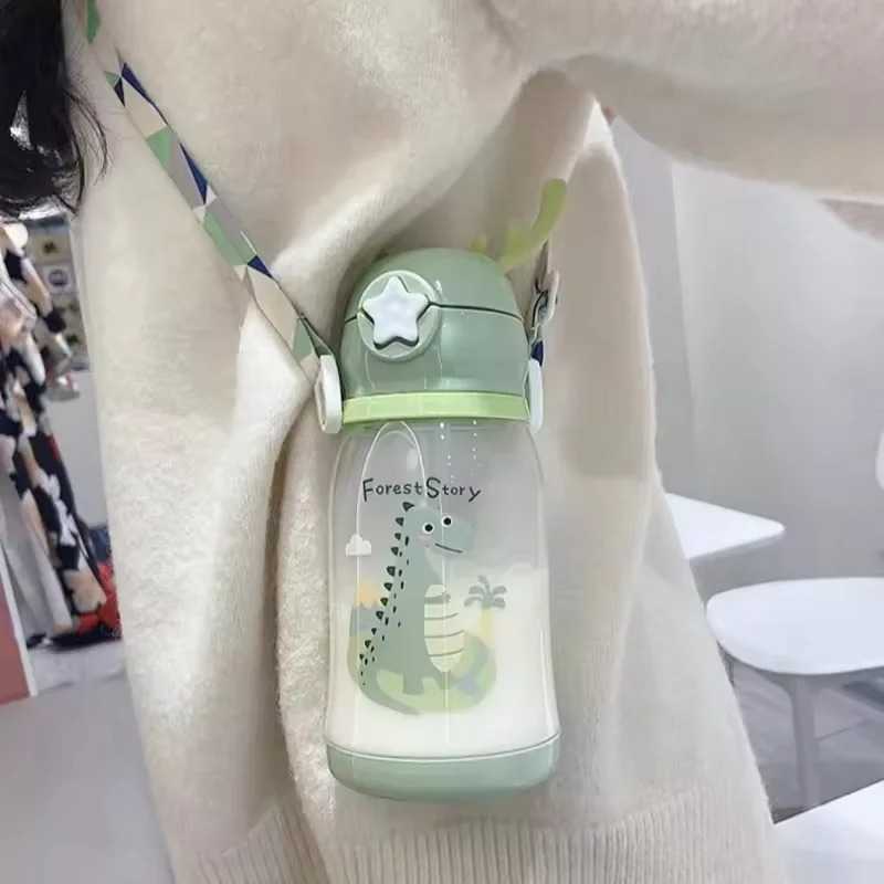 580MLCute Cartoon Water Bottle Flip Top Portable Straw Water Cup With Strap For Outdoor Sports Fitness Camping Kids Gifts