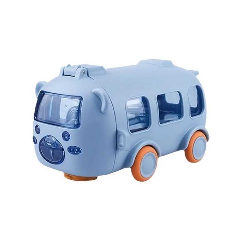 500ml Cute Bear Portable Water Bottle With Shoulder Strap Kid Car Straw Water Cup Bus Shape Children's Water Bottle Drinking Cup