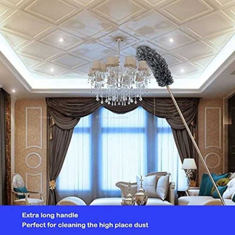  Microfiber duster with extension pole (stainless steel), extra long 100 inches, with bendable head, extendable duster, for clean